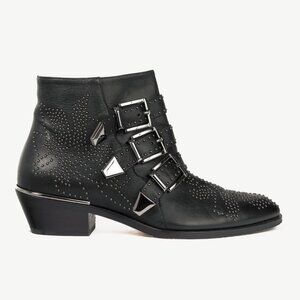 Chloe Susanna Black Studded Buckle Biker Ankle Boots